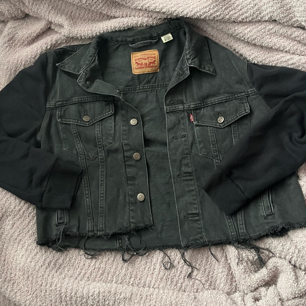 Levi's Black Denim Jacket with Knit Sleeves